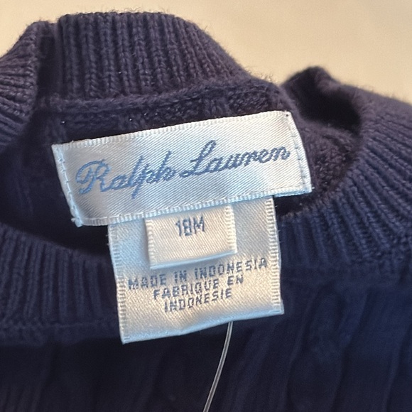 Brand New Ralph Lauren Navy Cable Knit Cardigan Sweater - 18 M - Picture 10 of 14